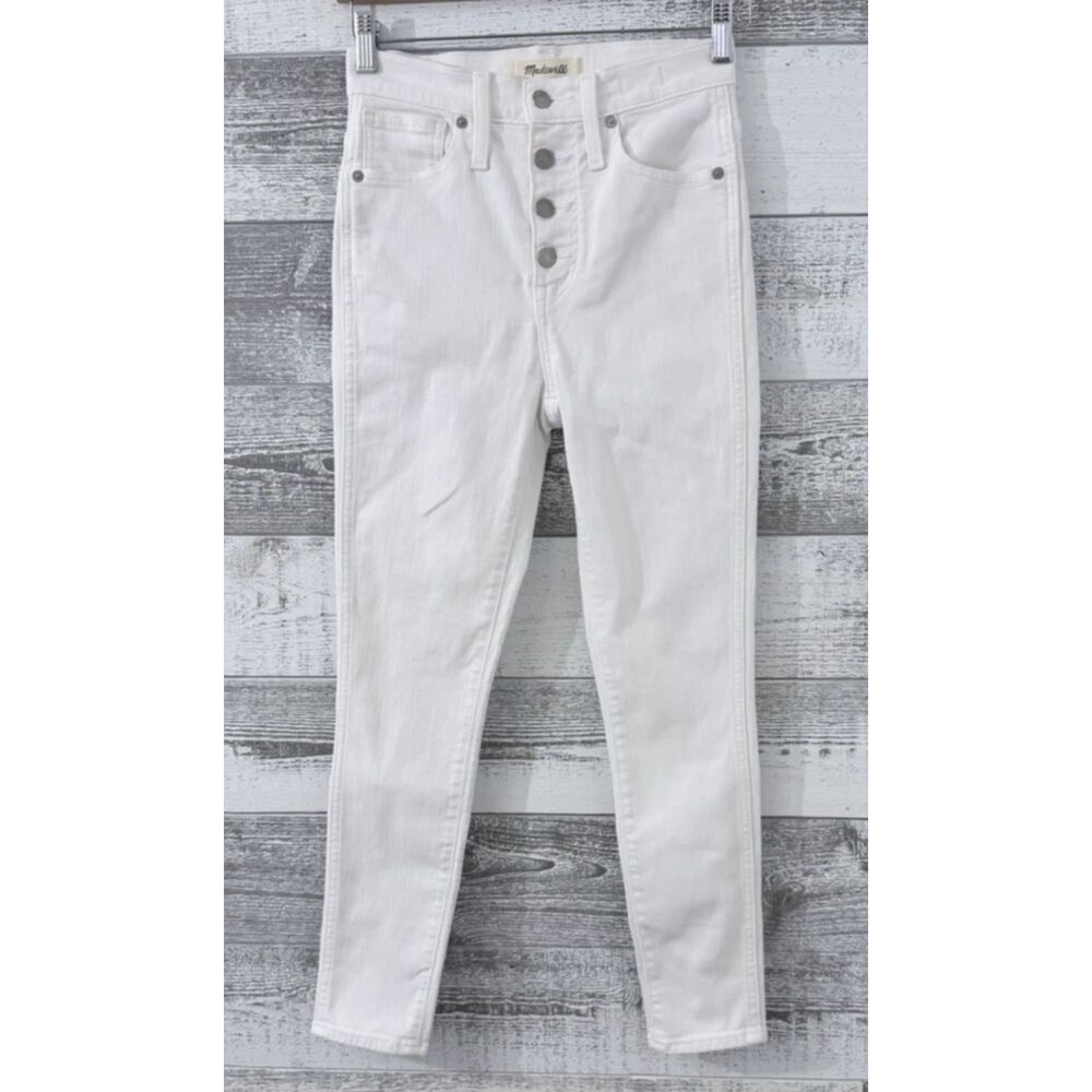 Madewell Cropped Skinny Jeans Womens Sz 25" Cream Button Fly 10” High Rise